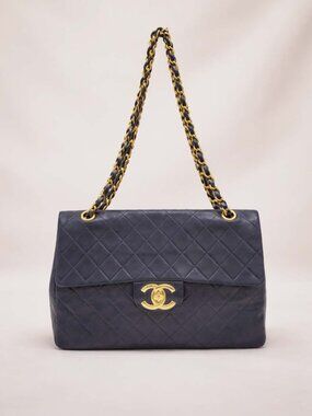 Authentic Chanel Vintage Jumbo Classic Flap Bag Black Quilted Lambskin Bag